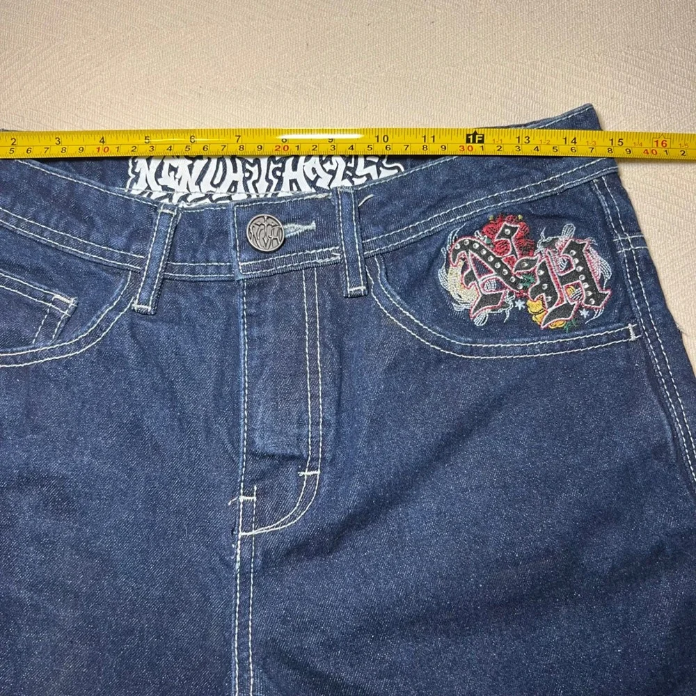 Idle NH Y2K Aesthetic Jorts Denim Street Wear Embroidery Women Size4